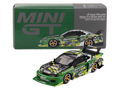 Nissan "LB-Super Silhouette" S15 SILVIA RHD (Right Hand Drive) #555 "V2" Yukio Fausto "Formula Drift Japan" (2024) Limited Edition 1/64 Diecast Model Car by Mini GT