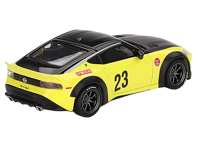 Nissan Z "LB-Nation Works" #23 Ikazuchi Yellow with Black Hood and Top Limited Edition 1/64 Diecast Model Car by Mini GT