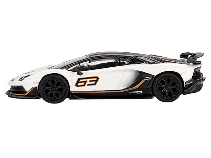 Lamborghini Aventador SVJ 63 Bianco Asopo White with Carbon Top Limited Edition 1/64 Diecast Model Car by Mini GT