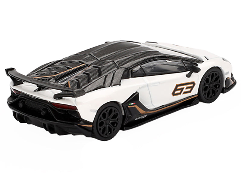 Lamborghini Aventador SVJ 63 Bianco Asopo White with Carbon Top Limited Edition 1/64 Diecast Model Car by Mini GT
