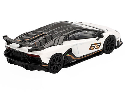 Lamborghini Aventador SVJ 63 Bianco Asopo White with Carbon Top Limited Edition 1/64 Diecast Model Car by Mini GT