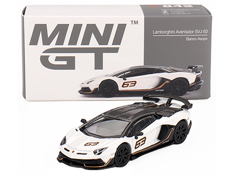 Lamborghini Aventador SVJ 63 Bianco Asopo White with Carbon Top Limited Edition 1/64 Diecast Model Car by Mini GT