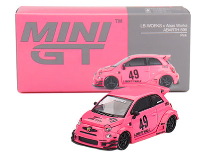 ABARTH 595 #49 "LB-Works x Abas Works" Pink Limited Edition 1/64 Diecast Model Car by Mini GT