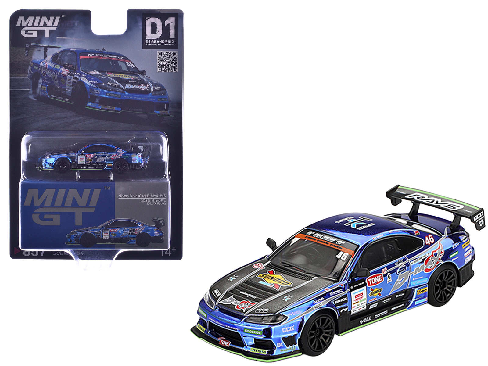 Nissan Silvia (S15) D-MAX RHD (Right Hand Drive) #46 Masao Suenaga "D-MAX Racing" "D1 Grand Prix" (2023) Limited Edition 1/64 Diecast Model Car by Mini GT-DiecastModeler.com