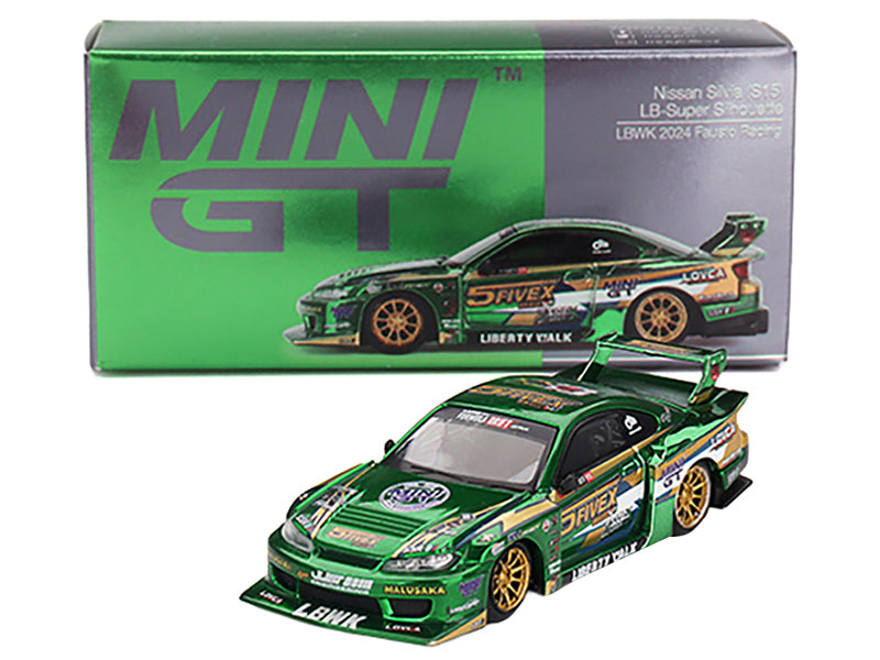 Nissan Silvia (S15) LB-Super Silhouette RHD (Right Hand Drive) "Fausto Racing 2024" Green Metallic Limited Edition 1/64 Diecast Model Car by Mini GT