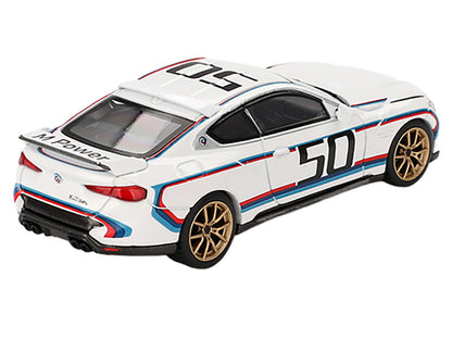 BMW 3.0 CSL #50 White with Blue and Red Stripes and Gold Wheels Limited Edition 1/64 Diecast Model Car by Mini GT