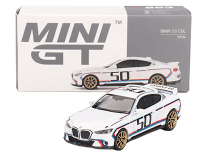 BMW 3.0 CSL #50 White with Blue and Red Stripes and Gold Wheels Limited Edition 1/64 Diecast Model Car by Mini GT