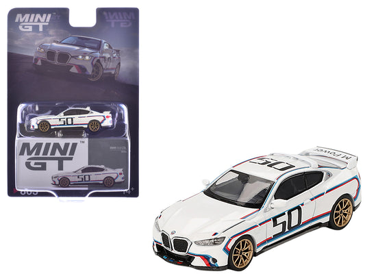 BMW 3.0 CSL #50 White with Blue and Red Stripes and Gold Wheels Limited Edition 1/64 Diecast Model Car by Mini GT