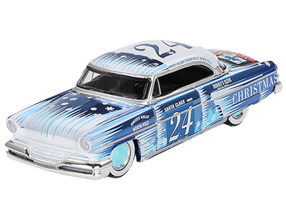 1954 Lincoln Capri "Christmas Hot Rod 2024 Edition by Tim Sadchikov" #24 Blue Metallic with Christmas Graphics and Lincoln Capri Tree Ornament Limited Edition to 9999 pieces Worldwide 1/64 Diecast Model Car by Mini GT