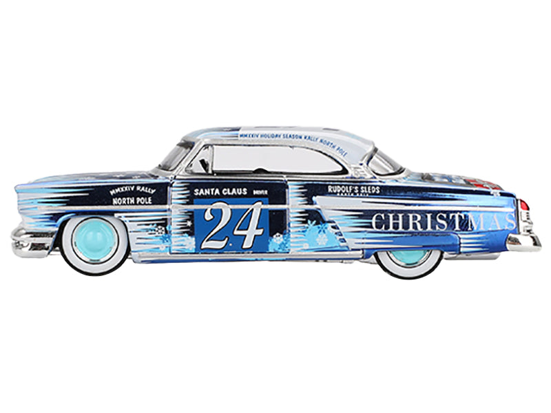 1954 Lincoln Capri "Christmas Hot Rod 2024 Edition by Tim Sadchikov" #24 Blue Metallic with Christmas Graphics and Lincoln Capri Tree Ornament Limited Edition to 9999 pieces Worldwide 1/64 Diecast Model Car by Mini GT