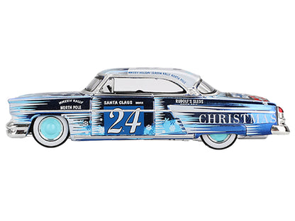 1954 Lincoln Capri "Christmas Hot Rod 2024 Edition by Tim Sadchikov" #24 Blue Metallic with Christmas Graphics and Lincoln Capri Tree Ornament Limited Edition to 9999 pieces Worldwide 1/64 Diecast Model Car by Mini GT