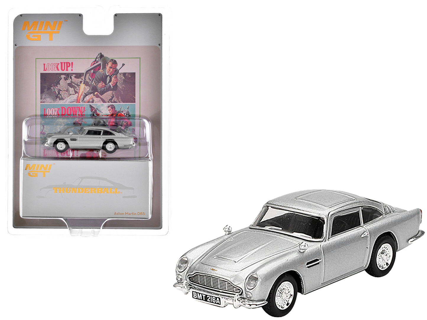 Aston Martin DB5 RHD (Right Hand Drive) Birch Silver Metallic 007 James Bond "Thunderball" (1965) Movie Limited Edition 1/64 Diecast Model Car by Mini GT-DiecastModeler.com