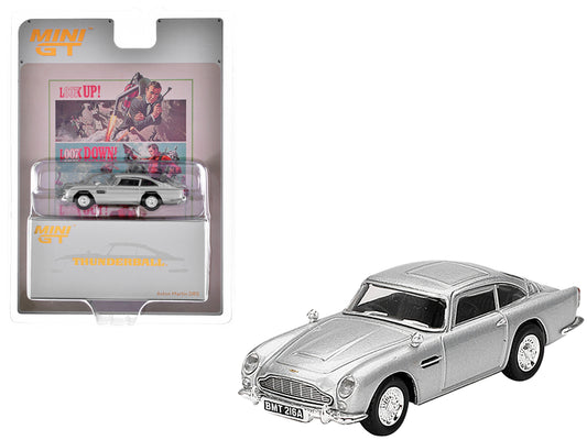 Aston Martin DB5 RHD (Right Hand Drive) Birch Silver Metallic 007 James Bond "Thunderball" (1965) Movie Limited Edition 1/64 Diecast Model Car by Mini GT-DiecastModeler.com