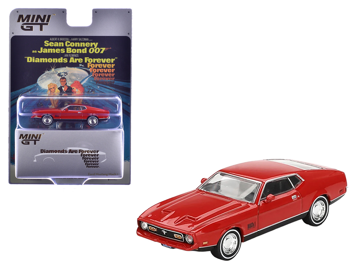 Ford Mustang Mach 1 Red 007 James Bond "Diamonds Are Forever" (1971) Movie Limited Edition 1/64 Diecast Model Car by Mini GT-DiecastModeler.com