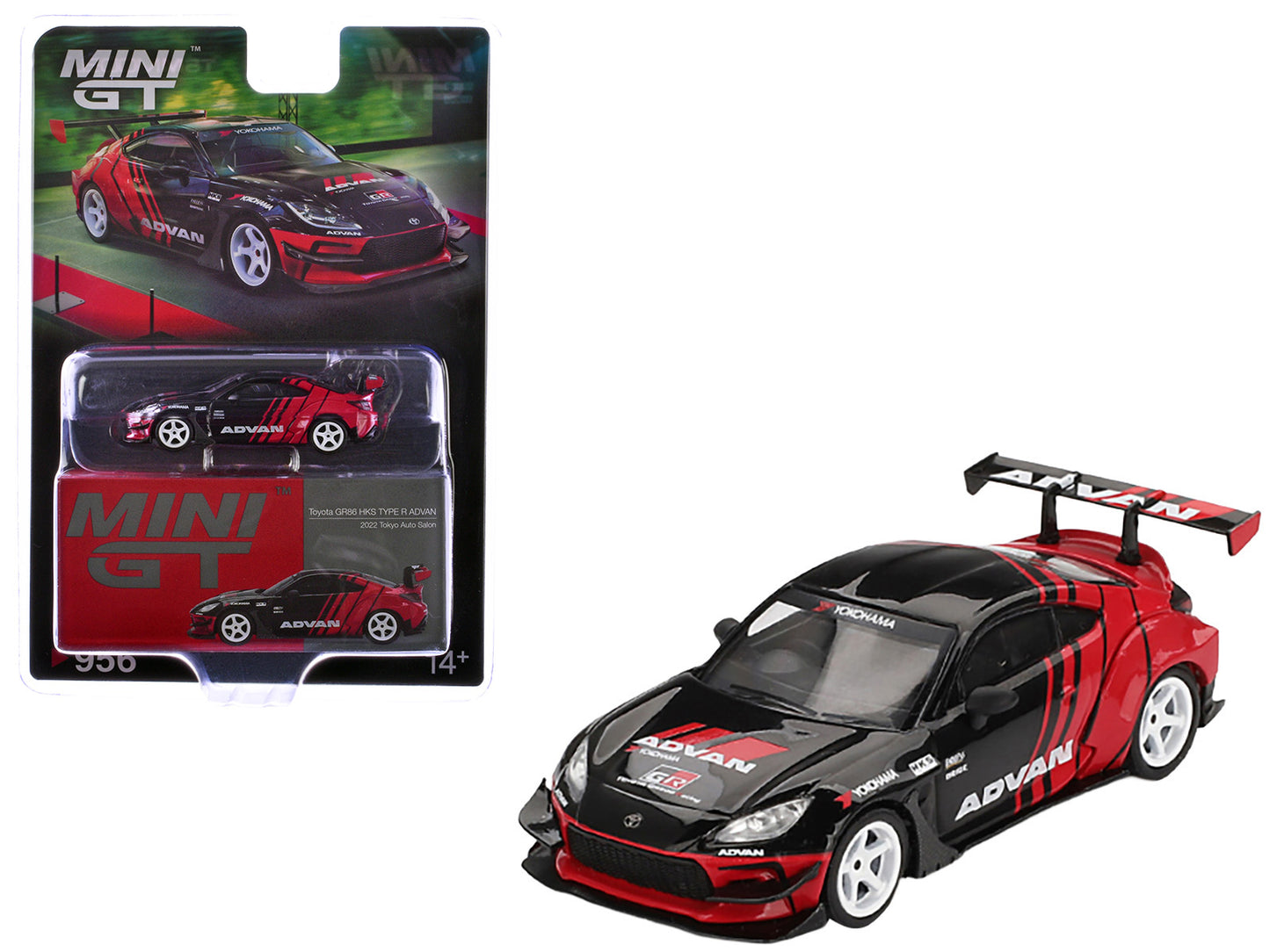 Toyota GR86 "HKS TYPE R ADVAN" RHD (Right Hand Drive) Black and Red "2022 Tokyo Auto Salon" Limited Edition 1/64 Diecast Model Car by Mini GT