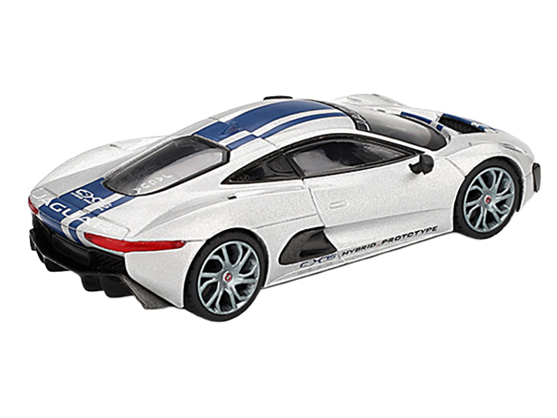 Jaguar C-X75 Silver Metallic with Blue Stripes Limited Edition 1/64 Diecast Model Car by Mini GT