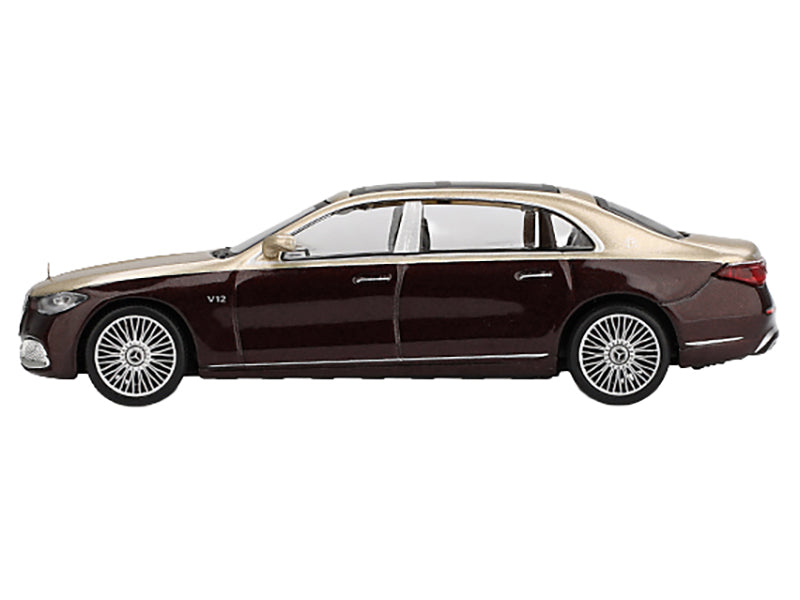 Mercedes-Maybach S 680 Gold Metallic and Dark Red Metallic Limited Edition 1/64 Diecast Model Car by Mini GT
