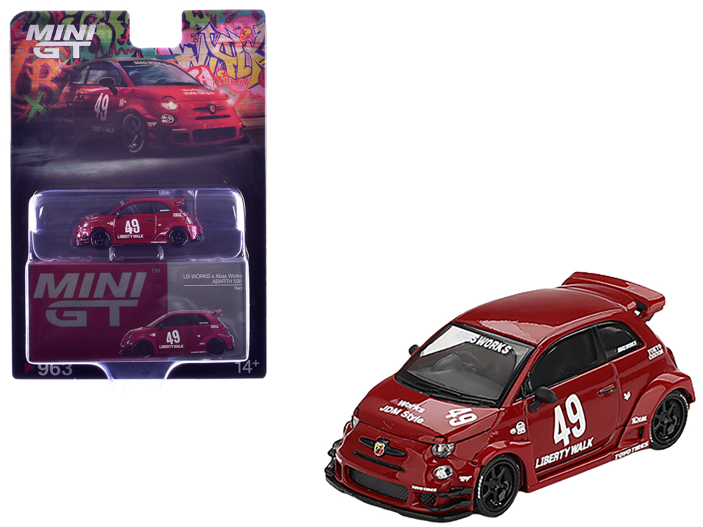 ABARTH 595 #49 "LB-Works x Abas Works" Red Limited Edition 1/64 Diecast Model Car by Mini GT