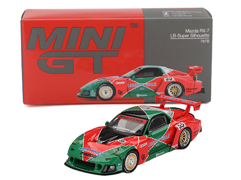 Mazda RX-7 LB-Super Silhouette RHD (Right Hand Drive) #55 "787B Tribute" Red and Green Limited Edition 1/64 Diecast Model Car by Mini GT