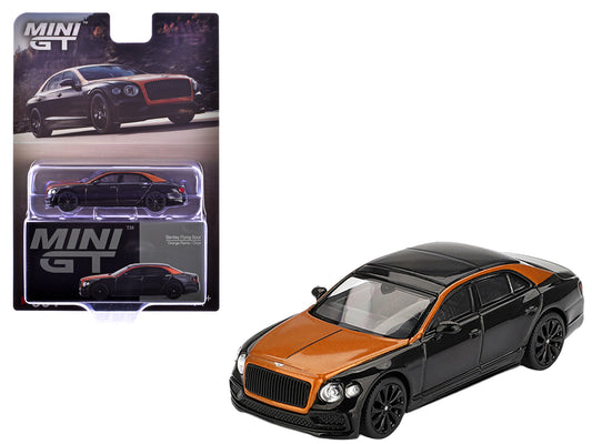 Bentley Flying Spur Orange Flame Metallic and Onyx Black Limited Edition 1/64 Diecast Model Car by Mini GT-DiecastModeler.com