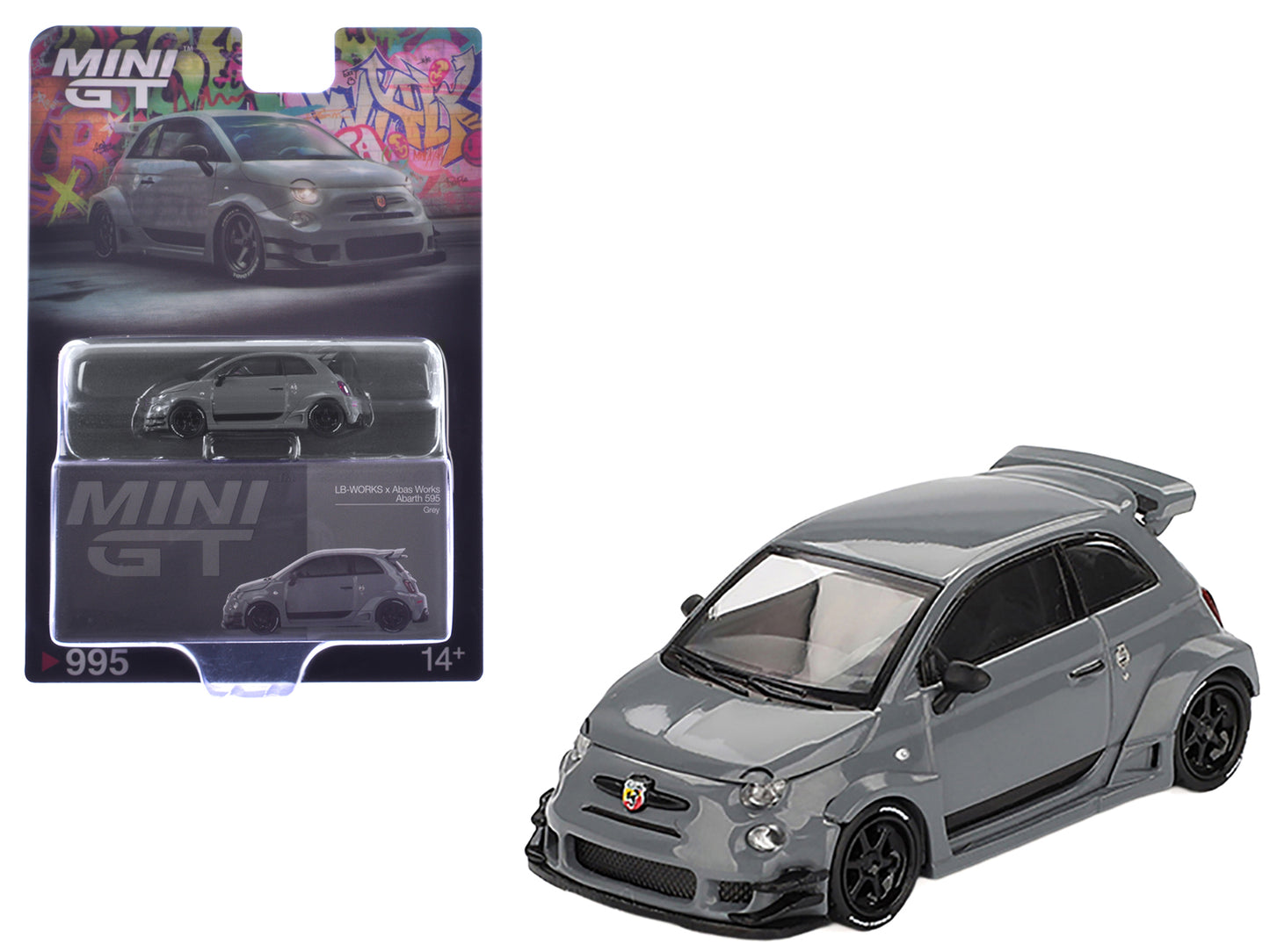 ABARTH 595 #49 "LB-Works x Abas Works" Gray Limited Edition 1/64 Diecast Model Car by Mini GT