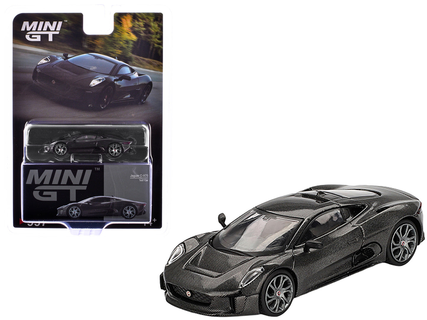 Jaguar C-X75 "Test Car" Black Carbon Limited Edition 1/64 Diecast Model Car by Mini GT