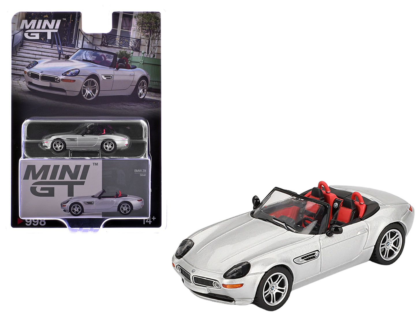 BMW Z8 Roadster Silver Metallic with Red and Black Interior Limited Edition 1/64 Diecast Model Car by Mini GT-DiecastModeler.com