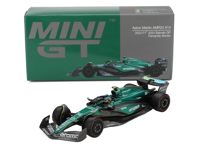 Aston Martin AMR24 #14 Fernando Alonso Formula One F1 "Bahrain GP" (2024) Limited Edition 1/64 Diecast Model Car by Mini GT