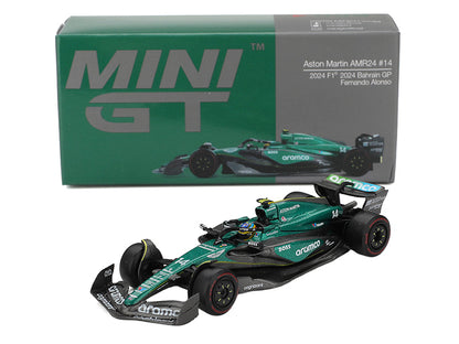 Aston Martin AMR24 #14 Fernando Alonso Formula One F1 "Bahrain GP" (2024) Limited Edition 1/64 Diecast Model Car by Mini GT
