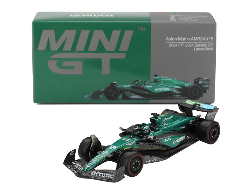 Aston Martin AMR24 #18 Lance Stroll Formula One F1 "Bahrain GP" (2024) Limited Edition 1/64 Diecast Model Car by Mini GT