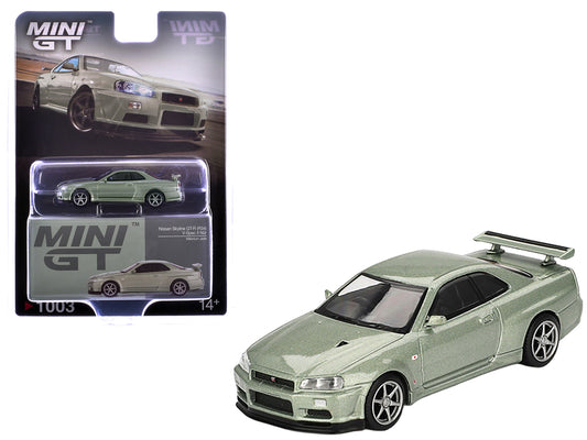 Nissan Skyline GT-R (R34) V-Spec II Nur RHD (Right Hand Drive) Millenium Jade Metallic Limited Edition 1/64 Diecast Model Car by Mini GT-DiecastModeler.com