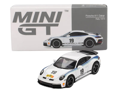 Porsche 911 Dakar #19 "Rally 1974" Tribute Livery White with Blue Stripes Limited Edition 1/64 Diecast Model Car by Mini GT