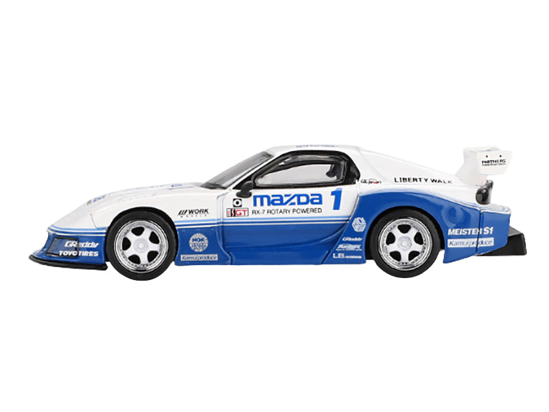 Mazda RX-7 LB-Super Silhouette RHD (Right Hand Drive) "IMSA" White and Blue Limited Edition 1/64 Diecast Model Car by Mini GT