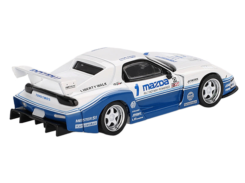 Mazda RX-7 LB-Super Silhouette RHD (Right Hand Drive) "IMSA" White and Blue Limited Edition 1/64 Diecast Model Car by Mini GT