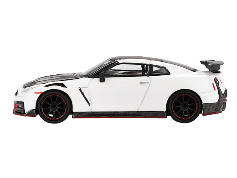2024 Nissan GT-R Nismo (R35) Brilliant White Pearl with Carbon Hood and Top Limited Edition 1/64 Diecast Model Car by Mini GT