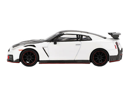 2024 Nissan GT-R Nismo (R35) Brilliant White Pearl with Carbon Hood and Top Limited Edition 1/64 Diecast Model Car by Mini GT