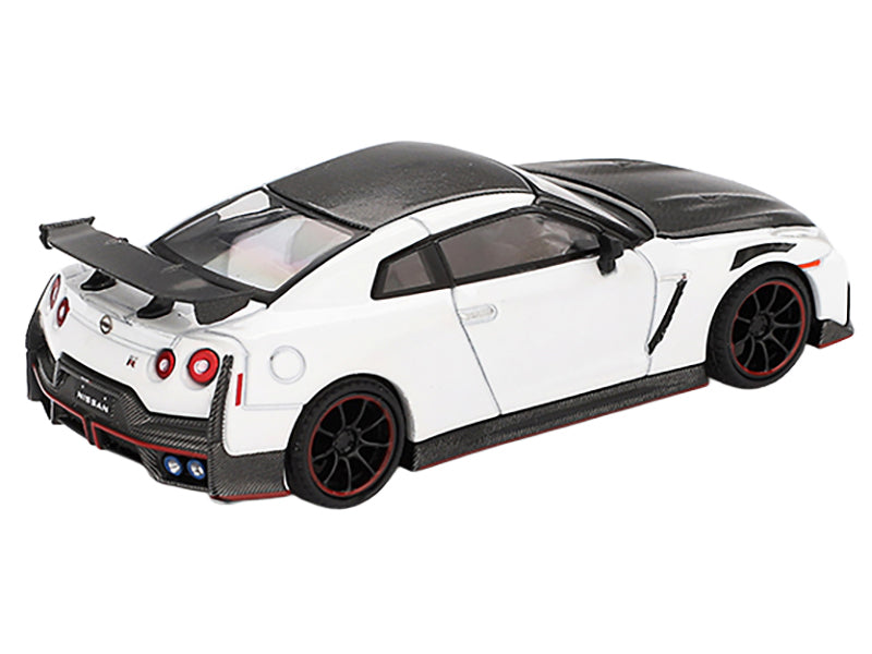 2024 Nissan GT-R Nismo (R35) Brilliant White Pearl with Carbon Hood and Top Limited Edition 1/64 Diecast Model Car by Mini GT