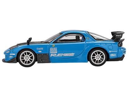 Mazda RX-7 RE-Amemiya 20B NA 3ROTOR-7 RHD (Right Hand Drive) "Ama-san Go" Blue with Carbon Hood Limited Edition 1/64 Diecast Model Car by Mini GT
