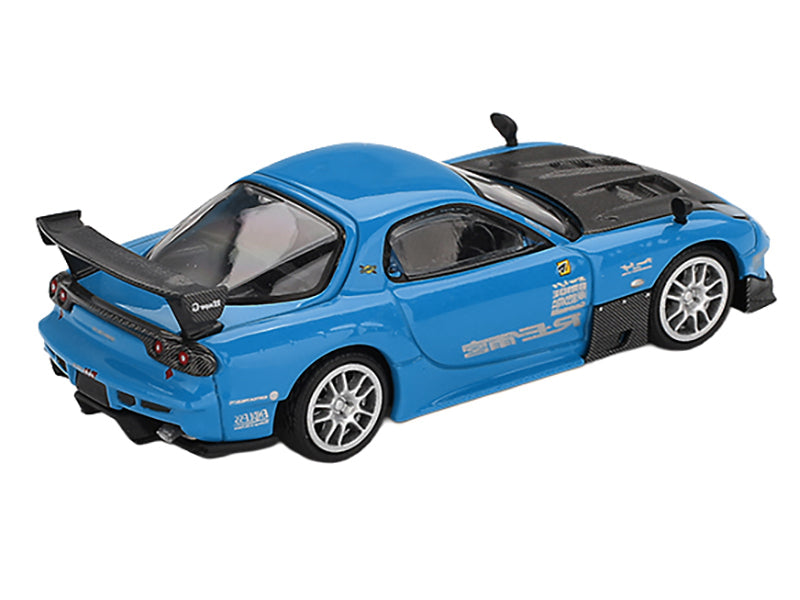 Mazda RX-7 RE-Amemiya 20B NA 3ROTOR-7 RHD (Right Hand Drive) "Ama-san Go" Blue with Carbon Hood Limited Edition 1/64 Diecast Model Car by Mini GT