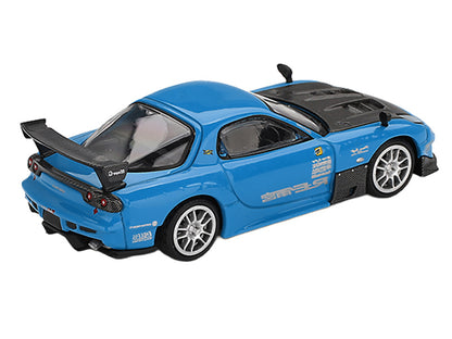 Mazda RX-7 RE-Amemiya 20B NA 3ROTOR-7 RHD (Right Hand Drive) "Ama-san Go" Blue with Carbon Hood Limited Edition 1/64 Diecast Model Car by Mini GT