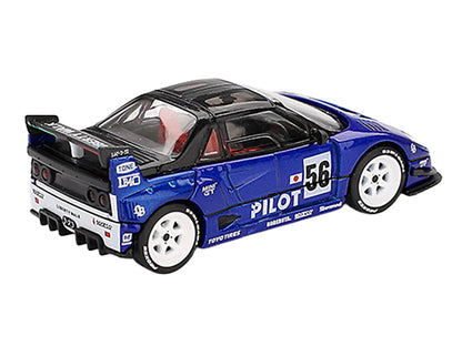 Mazda AZ-1 Liberty Walk LB40 RHD (Right Hand Drive) #56 "PILOT" Blue Metallic with Black Top Limited Edition 1/64 Diecast Model Car by Mini GT