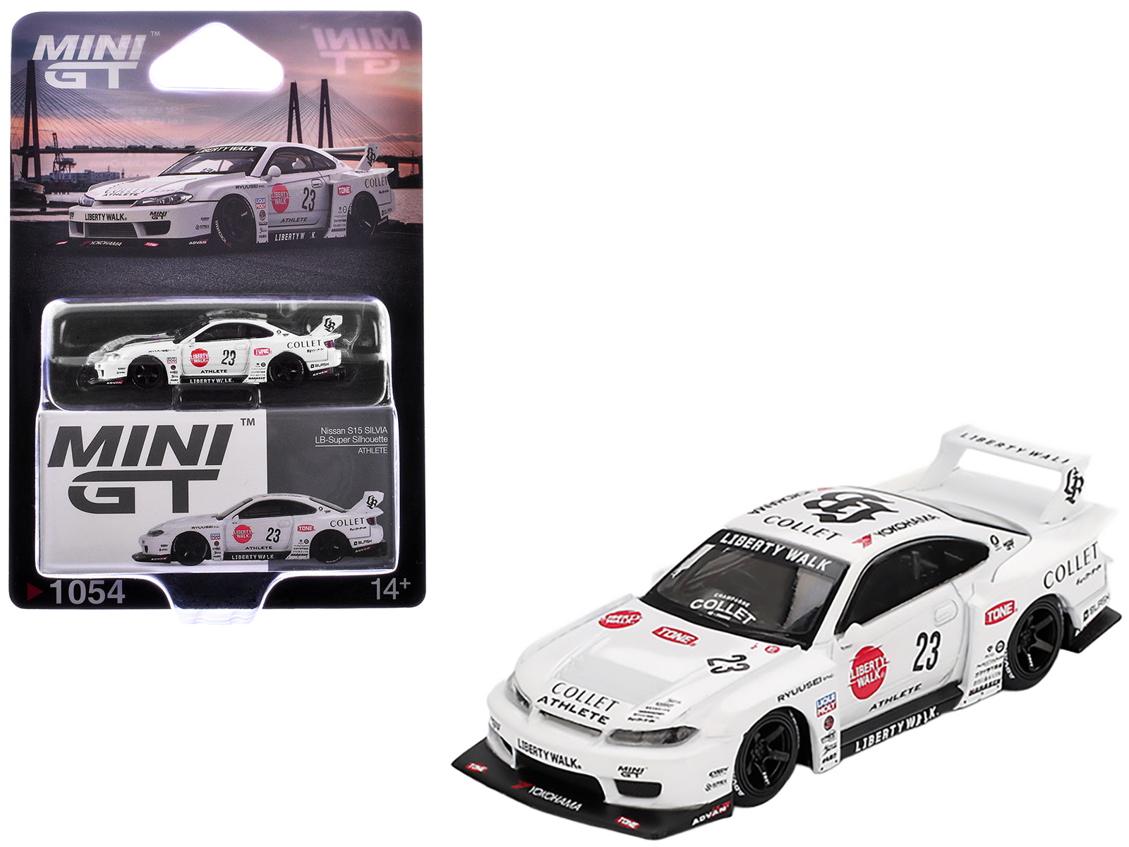 Nissan Silvia (S15) LB-Super Silhouette RHD (Right Hand Drive) #23 "Athlete" White with Graphics Limited Edition 1/64 Diecast Model Car by Mini GT-DiecastModeler.com
