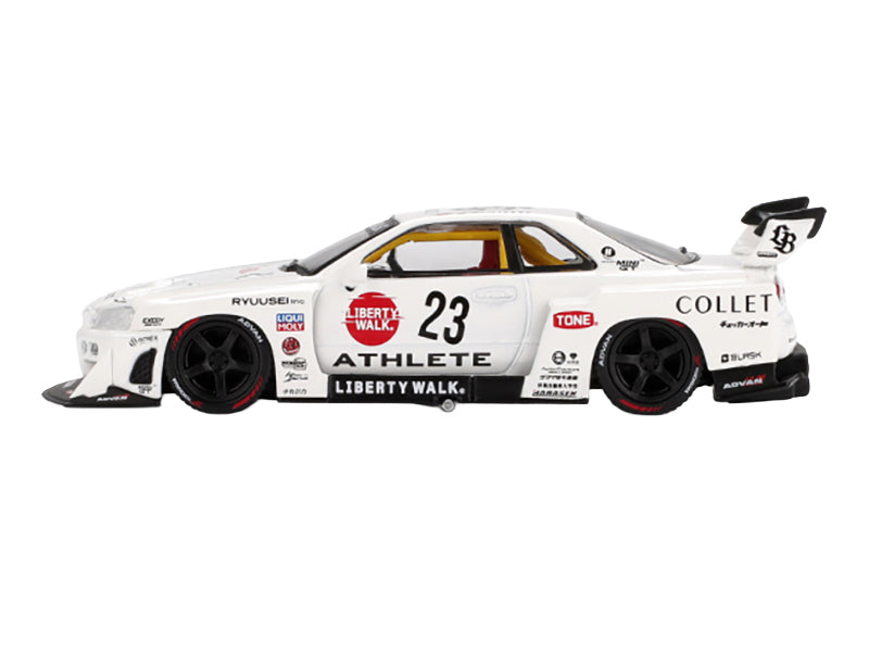 Nissan LB-ER34 Super Silhouette RHD (Right Hand Drive) #23 "ATHLETE - COLLET" White with Graphics Limited Edition 1/64 Diecast Model Car by Mini GT-DiecastModeler.com