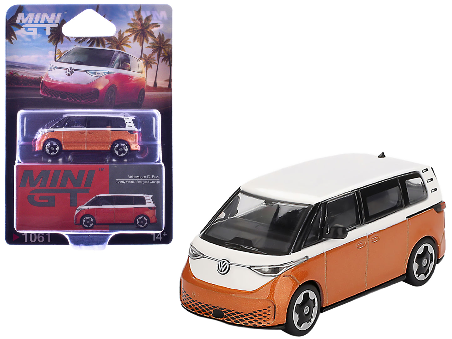 Volkswagen ID.Buzz Van Candy White and Energetic Orange Metallic Limited Edition 1/64 Diecast Model Car by Mini GT-DiecastModeler.com
