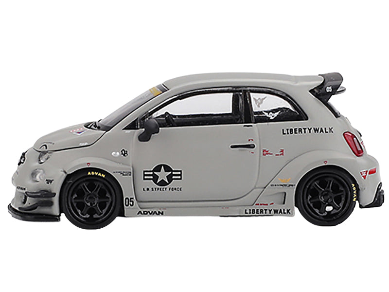 ABARTH 595 LB-Works x Abas Works "Fighters" Matt Gray Limited Edition 1/64 Diecast Model Car by Mini GT