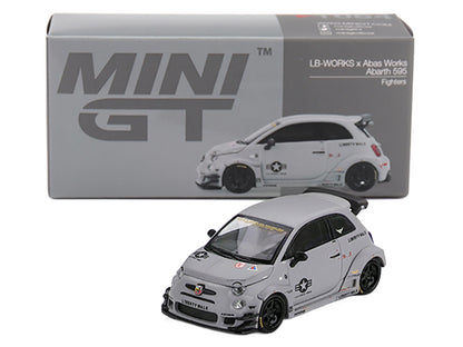 ABARTH 595 LB-Works x Abas Works "Fighters" Matt Gray Limited Edition 1/64 Diecast Model Car by Mini GT
