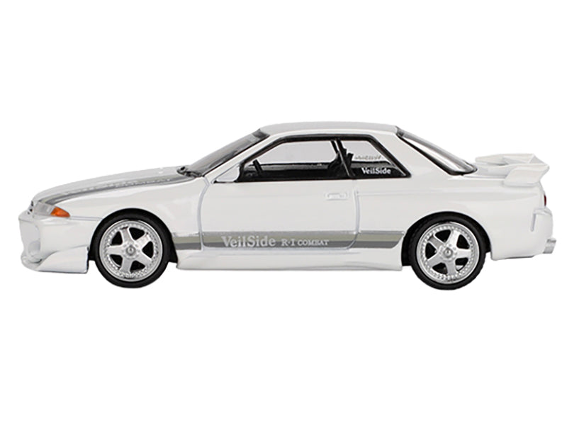 Nissan Skyline GT-R (R32) RHD (Right Hand Drive) "Veilside Combat C-I" White with Gray Stripes Limited Edition 1/64 Diecast Model Car by Mini GT