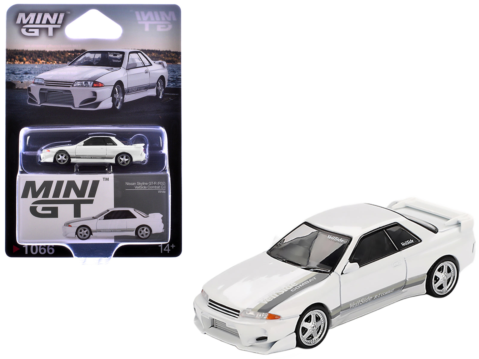 Nissan Skyline GT-R (R32) RHD (Right Hand Drive) "Veilside Combat C-I" White with Gray Stripes Limited Edition 1/64 Diecast Model Car by Mini GT-DiecastModeler.com