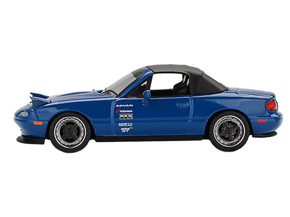 Mazda Miata MX-5 (NA) Tuned Version RHD (Right Hand Drive) Dark Blue with Black Soft Top Limited Edition 1/64 Diecast Model Car by Mini GT