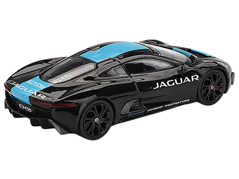 Jaguar C-X75 Black with Light Blue Stripe Limited Edition 1/64 Diecast Model Car by Mini GT-DiecastModeler.com